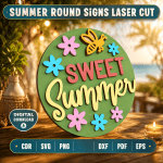 Summer Round Sign Bundle SVG, Beach Welcome Door Hanger, Laser Cut Round Sign DXF PNG EPS, Summer Porch Decor File - Image 7