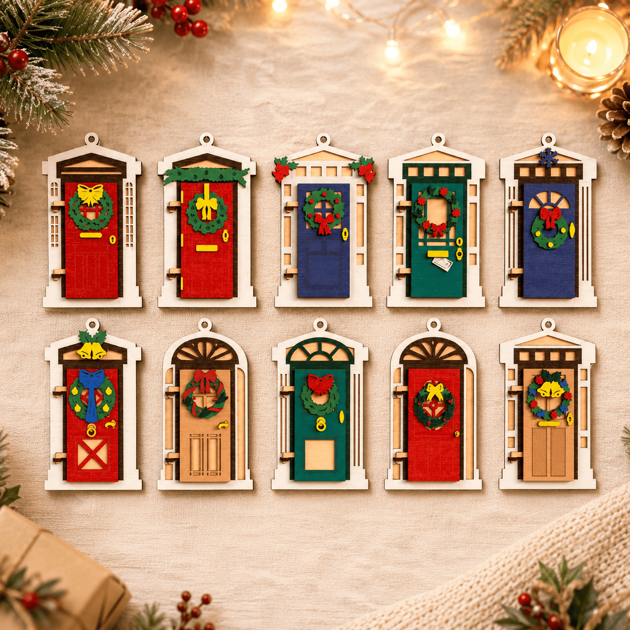 b42db985-d684-4c23-9528-531f85821f1b Christmas Door Ornament SVG Bundle, Holiday Door Hanger Cut Files, Christmas Wreath Decor, Layered Laser Cut Designs, Cricut Glowforge - Image 1
