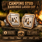 Campfire Stud Earrings SVG, Camping Laser Cut Earring Template - Image 10