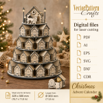 Christmas Advent Calendar SVG Laser Cut File, 3D House Tower 24 Day Countdown, Wooden Xmas Calendar DXF PDF EPS - Image 6