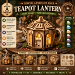 Kettle Fairy House Laser Cut File, Lighted Trinket Box SVG, Whimsical Fairy Cottage CNC Template, DXF PDF EPS