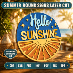 Summer Round Sign Bundle SVG, Beach Welcome Door Hanger, Laser Cut Round Sign DXF PNG EPS, Summer Porch Decor File - Image 6