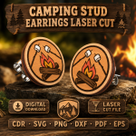 Campfire Stud Earrings SVG, Camping Laser Cut Earring Template - Image 9