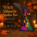 Witch Mandala SVG 3D Laser Cut File, Spooky Flying Witch Shadow Cut File