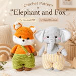 Crochet Pattern Elephant and Fox Amigurumi Duo, Cute Animal Plush Toy Pattern, DIY Crochet Doll Tutorial, Digital Download PDF