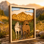 Horse SVG 3D Layered Laser Cut File, Horse Family Mountain, Glowforge Multilayer Plywood - Image 3