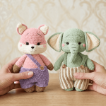Crochet Pattern Elephant and Fox Amigurumi Duo, Cute Animal Plush Toy Pattern, DIY Crochet Doll Tutorial, Digital Download PDF - Image 2