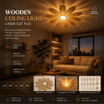 Wooden Flower Ceiling Light Laser Cut File | SVG DXF AI EPS PDF | DIY Ceiling Lamp | Glowforge | LightBurn | CNC | Instant Download