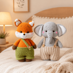Crochet Pattern Elephant and Fox Amigurumi Duo, Cute Animal Plush Toy Pattern, DIY Crochet Doll Tutorial, Digital Download PDF - Image 3