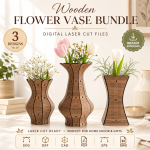 3D Wooden Vase Set Laser Cut File, Living Hinge Plywood Planter SVG, Elegant Wood Decor CNC Template, DXF PDF EPS