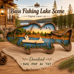 3D Bass Fish SVG, 7 Layers Fishing Laser Cut File, Glowforge Files, Digital Download