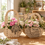 Flower Basket SVG Laser Cut Bundle, 4 Wedding Handle Caddy Designs, Wooden Floral Basket DXF PDF EPS Files - Image 4