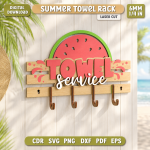Summer Towel Rack Laser Cut File, Beach Pool Towel Holder SVG DXF, Wooden Summer Decor CNC Digital Download - Image 11