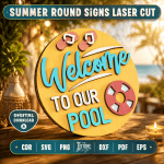 Summer Round Sign Bundle SVG, Beach Welcome Door Hanger, Laser Cut Round Sign DXF PNG EPS, Summer Porch Decor File - Image 5