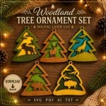 Christmas Ornament, Winter Animals SVG, Set of 5 Ornaments, 3D Layered Mandala, Laser Cut File