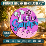Summer Round Sign Bundle SVG, Beach Welcome Door Hanger, Laser Cut Round Sign DXF PNG EPS, Summer Porch Decor File - Image 3
