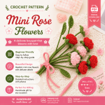 Mini Rose Crochet Pattern PDF, Realistic Crochet Rose Bouquet Pattern, Tiny Rose Flower Tutorial, Digital Download