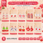Valentine's Day Earrings 2 Romantic Earrings Template Instant Download