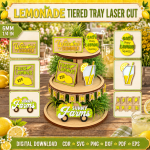 Lemonade Tiered Tray Laser Cut SVG, Summer Lemon Decor, DIY Wooden Tray Sign, Glowforge DXF PDF EPS PNG CDR - Image 6