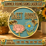 Summer Door Hanger SVG Bundle, Round Welcome Sign Laser Cut File, Porch Decor CNC Template DXF CDR SVG PNG EPS - Image 10
