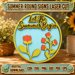 Summer Door Hanger SVG Bundle, Round Welcome Sign Laser Cut File, Porch Decor CNC Template DXF CDR SVG PNG EPS - Image 11