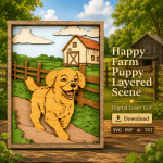 Dog SVG 3D Layered Laser Cut File, Happy Golden Retriever Farm, Glowforge Multilayer Plywood