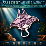 Sea Animals Layered Laser Cut SVG, Ocean Wildlife Wall Art, Marine Life Digital File, DXF PNG EPS PDF - Image 6