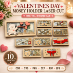 Valentine's Day Money Holder Laser Cut File, Heart Gift Card Holder Template, SVG DXF PDF PNG, Digital Download Option 4 (cao cấp hơn, marketing)