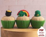 Crochet food pattern decor for St Patricks day, Amigurumi food for kids pretend play, Crochet play food muffin in green