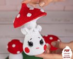 Crochet mushroom pattern as crochet gift for girl, Kawaii amigurumi food pattern for kids pretend play, Kawaii crochet play food pattern