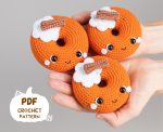 Crochet patterns amigurumi donut, Christmas crochet food pattern, Crochet pumpkin donut pattern, Fall crochet patterns decor