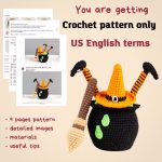 Halloween crochet patterns: Witch broom with cauldron and crochet witch hat, Crochet Halloween decor, Halloween amigurumi pattern - Image 2