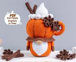 Crochet patterns pumpkin gnome, Crochet pumpkin pattern, Crochet gnome pattern, Amigurumi pumpkin spice latte gnome crochet decor pattern