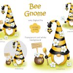 Bee Gnome PNG, Gnome clipart, Honey bee clip art, Bee gnome with Honey jar png, Watercolor clipart, Holiday printable decor