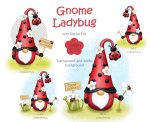 Ladybug Gnome PNG, Gnome clipart, Watercolor clipart, Holiday printable decor, Ladybug PNG for mugs and T=shirts