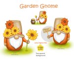 Garden Gnome PNG, Gnome clipart, Sunflower gnome clip art, Garden gnome with Honey jar png, Watercolor clipart, Fall printable decor - Image 10