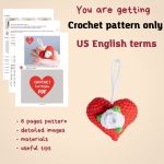 Crochet keychain pattern, Crochet heart pattern with flowers, Crochet flower pattern, Crochet Valentines day ornament, Crocget decorations - Image 2