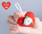 Crochet keychain pattern, Crochet heart pattern with flowers, Crochet flower pattern, Crochet Valentines day ornament, Crocget decorations