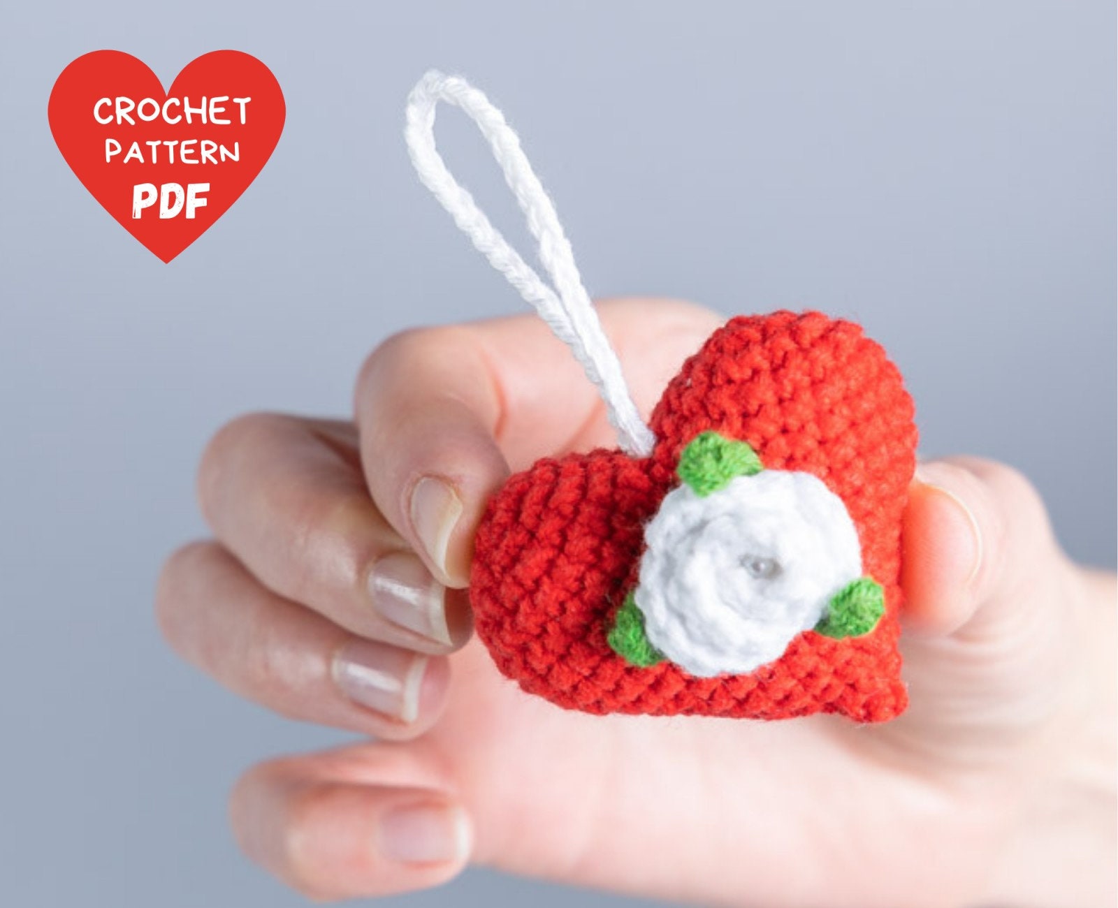 il_fullxfull.4635453925_bw72.jpg Crochet keychain pattern, Crochet heart pattern with flowers, Crochet flower pattern, Crochet Valentines day ornament, Crocget decorations - Image 1