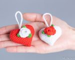 Crochet keychain pattern, Crochet heart pattern with flowers, Crochet flower pattern, Crochet Valentines day ornament, Crocget decorations - Image 7
