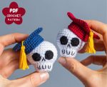 Halloween crochet patterns skull keychain, Graduation crochet skull pattern, Crochet skull amigurumi pattern, Crochet keychain pattern