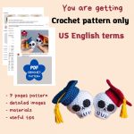 Halloween crochet patterns skull keychain, Graduation crochet skull pattern, Crochet skull amigurumi pattern, Crochet keychain pattern - Image 2