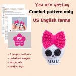 Halloween crochet pattern skull keychain with bow, Crochet skull pattern, Crochet Halloween amigurumi pattern, Crochet keychain pattern - Image 2