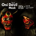 PDF & DXF Leather Oni Devil Mask Pattern, Leather Halloween Mask pattern, Cosplay Pattern,  Leather Pdf Template, FULL Mask