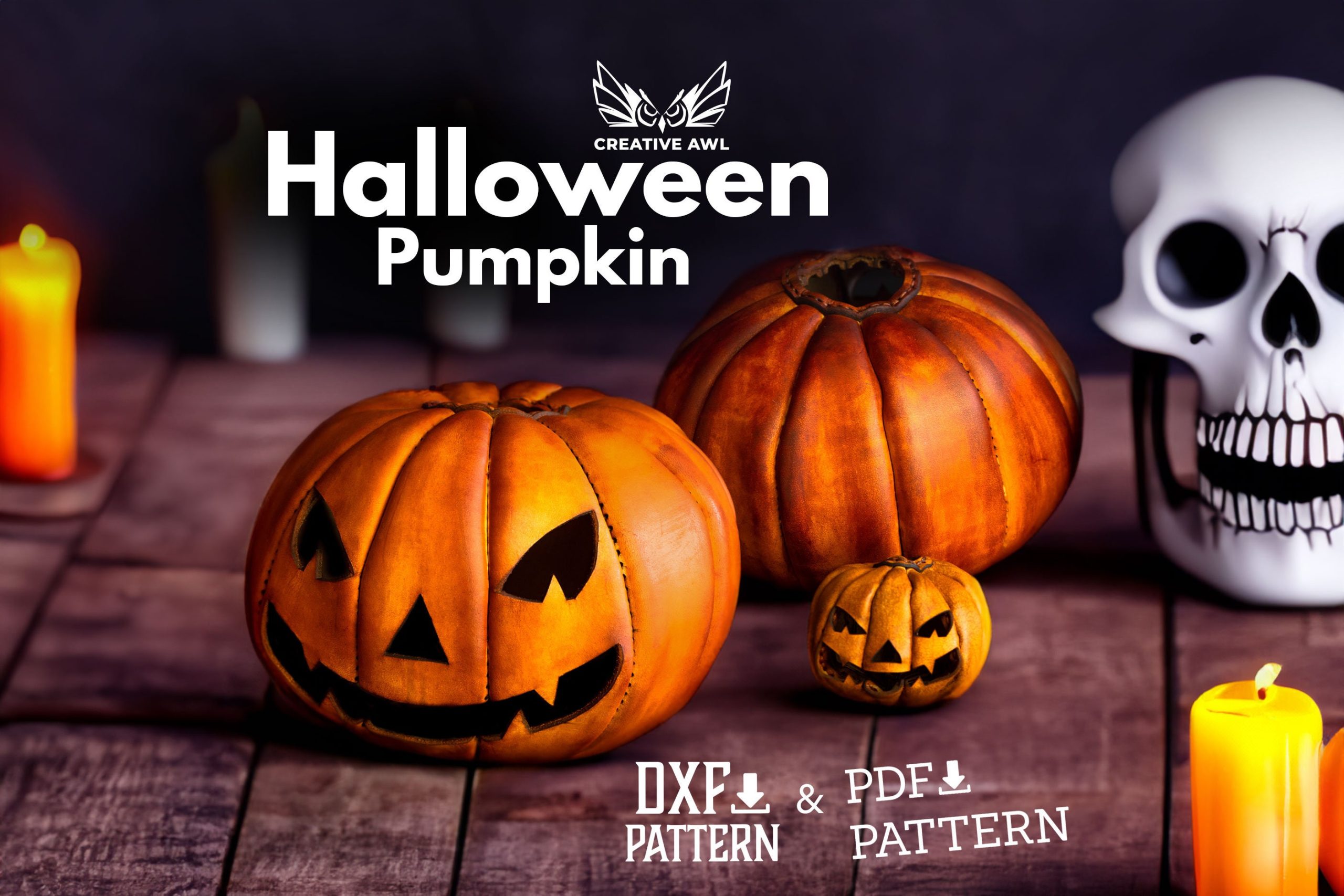 il_fullxfull.5572621442_mqqj.jpg Leather Halloween Pumpkin Pattern: Jack-o'-lantern Template (PDF & DXF) - Image 1