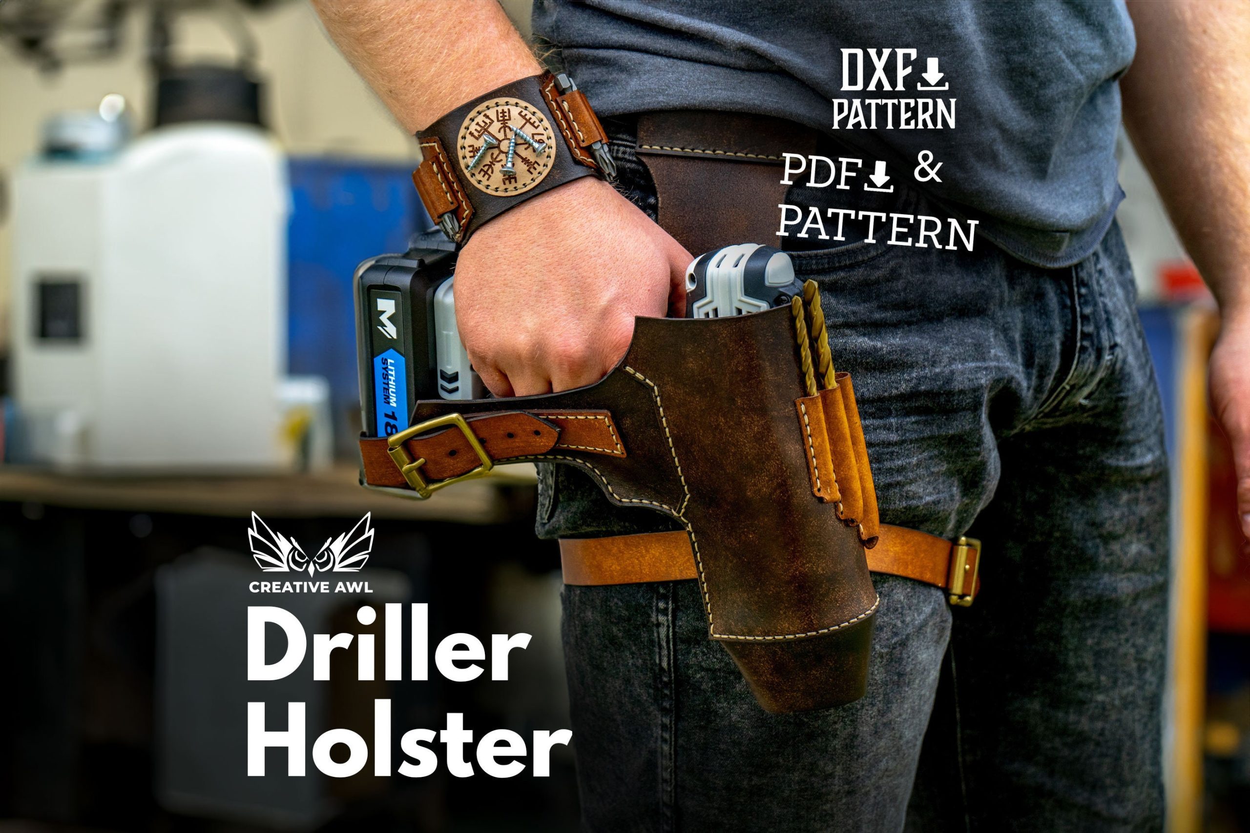 il_fullxfull.5619994781_fumi.jpg PDF & DXF Leather Driller Holster - Magnetic Wristband Leather Pattern - Leather Pdf Template - Eletric Scredriver Holster Pattern - Image 1