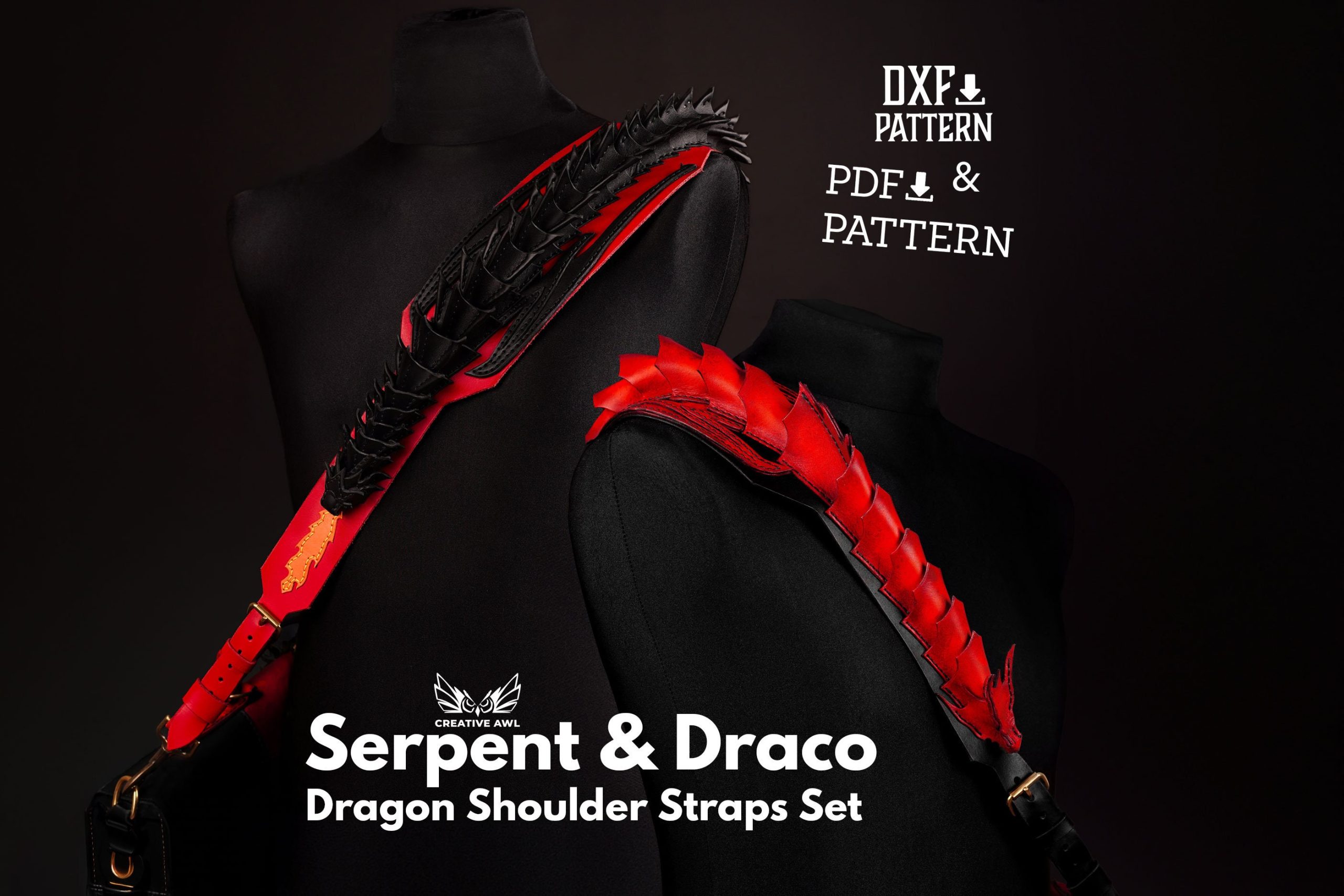 il_fullxfull.5988975383_sm2n.jpg PDF & DXF Leather Dragon Straps PDF Pattern Set - Image 1