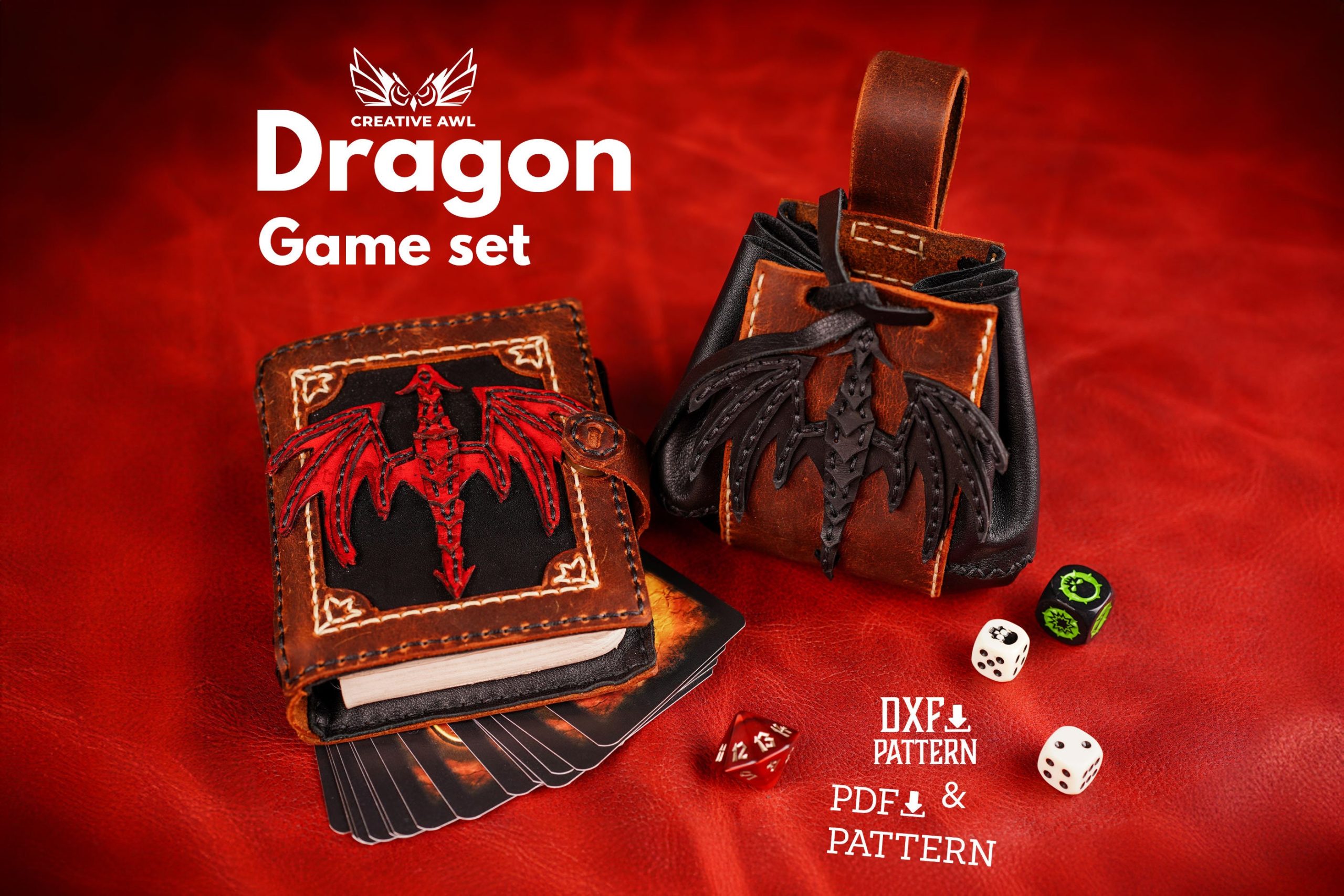 il_fullxfull.6148870189_rw4p.jpg PDF & DXF Leather Dragon Game Set PDF Pattern - Image 1
