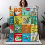 Dr. Se us Vintage Books Fleece Blanket, Cat In Hat Funny Blanket, Cute Fish Dr. Seus, Retro Books Blanket, Birthday Gift, Christmas Gifts - Image 2