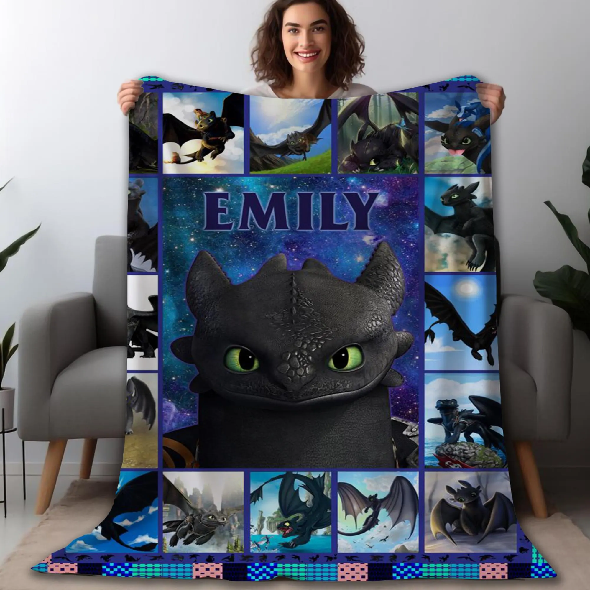 Personalized How To Train Your Dragon Animated Blanket, Dragon Fleece Blanket, Custom Toothless Night Fury, Birthday Gifts, Christmas Gifts Personalized How To Train Your Dragon Animated Blanket, Dragon Fleece Blanket, Custom Toothless Night Fury, Birthday Gifts, Christmas Gifts - Image 1